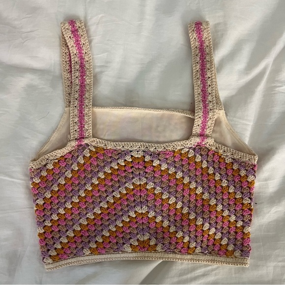 forever 21 Crop Top Grannycore Granny Square Nwt Festival Boho - Picture 4 of 6